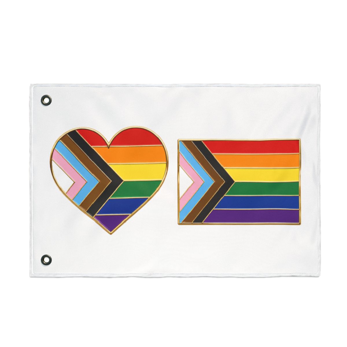 Progress Pride Flag Enamel Pin Set Heart & Rectangle